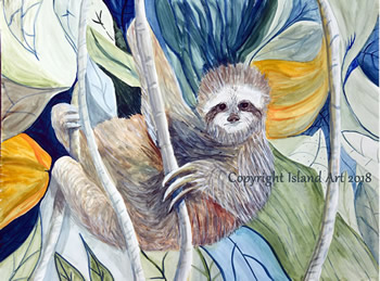 Sloth Island Watercolor Print | Island Art Bocas